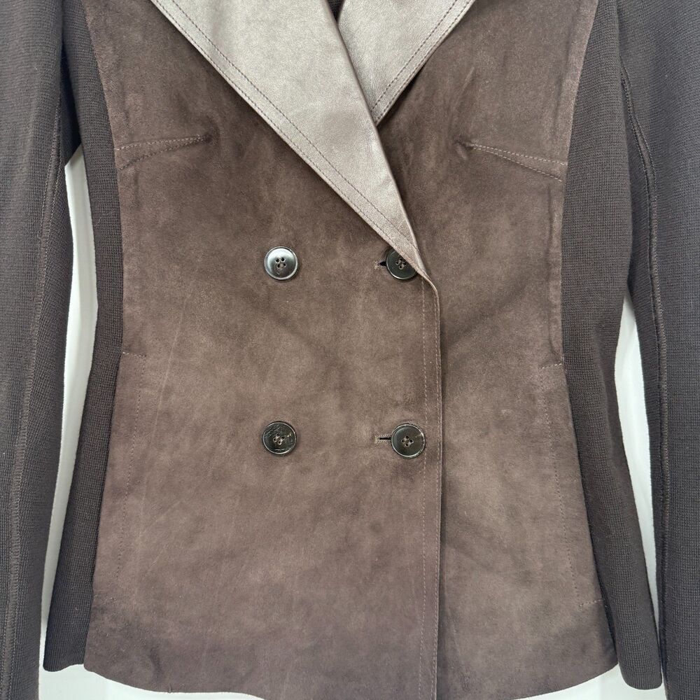 MAX MARA Double Breasted Blazer Suede Goatskin Leather Chocolate Brown Size 4 - Picture 2 of 13